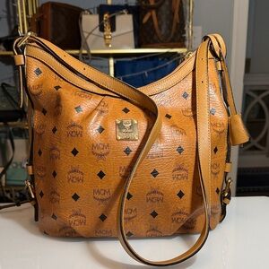 MCM Cognac Visetos Shoulder Bag with Lock & Key EUC